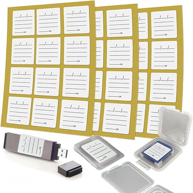 (120 Count) SD Card Label Stickers/Flash Drive Labels with 6 Free SD Card Cases & a Storage Box - Stick-On, Removable - Image 8