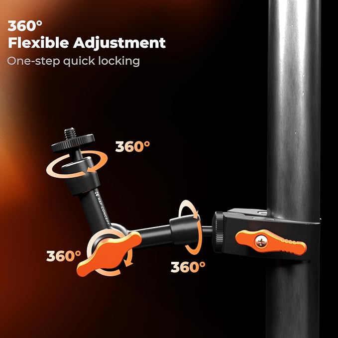 K&F CONCEPT 6" Magic Arm Clamp with Super Clamp 360° Ballhead Mini Arm | 1/4" & 3/8" Thread Screw for Monitor, LED Light, Webcam, Action Camera, MS31 - Image 3