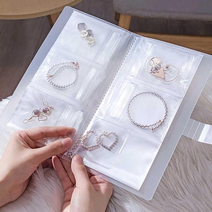 1 Pc Transparent Jewelry Storage Book 84 Pockets Jewelry Album Portable Travel Jewelry Organizer with 60 Pcs Small Clear Plastic Bags for Rings, Necklaces, Bracelets, Studs, Earrings, Brooches - Image 3