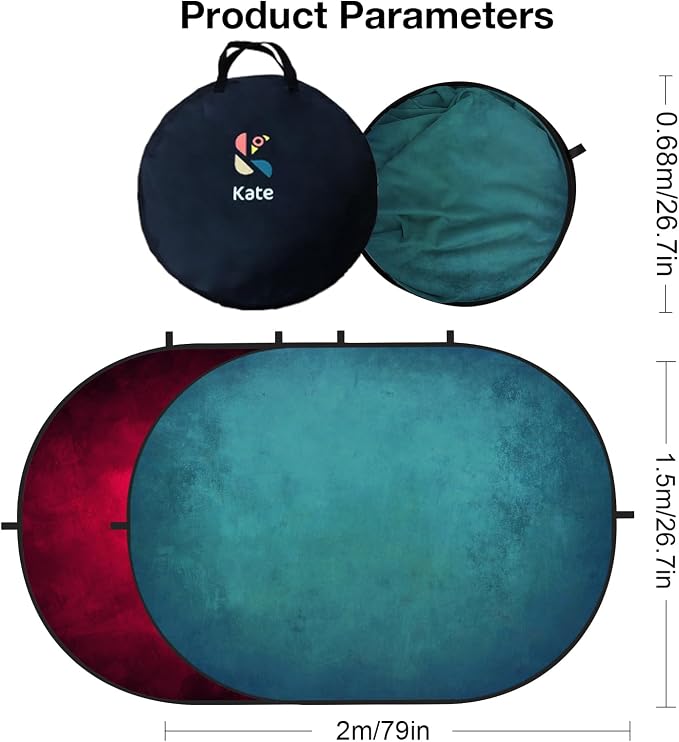 Kate 5'x6.5' Collapsible Backdrop Red Cyan Self Tape Background 171 | Collapsible Backdorp Red Cyan Pop Up Backdorp for Video Conference, Portrait Photography，live streaming - Image 2