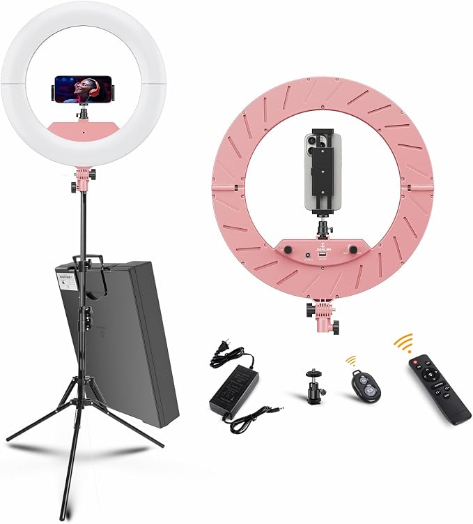 Ring Light 18 INCH Kit,55W6700k Dimmable LED Light, Tripod Stand, Remote Controller,Box for Camera,Smartphone,YouTube,TikTok,Self-Portrait Shooting,CRI95 (Pink) by JJJINAJIN18RINGLIGHT
