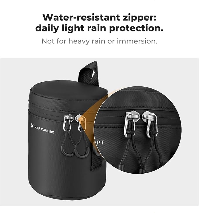 K&F CONCEPT Camera Lens Case, 3-Way Carry Bag for Lens with Air Blower | For Lens Below 3.3" x 5.7" (D x H), 10mm Padding, Shockproof, Waterproof Zipper, Fits Canon Nikon Sony Olympus Fuji - Image 3