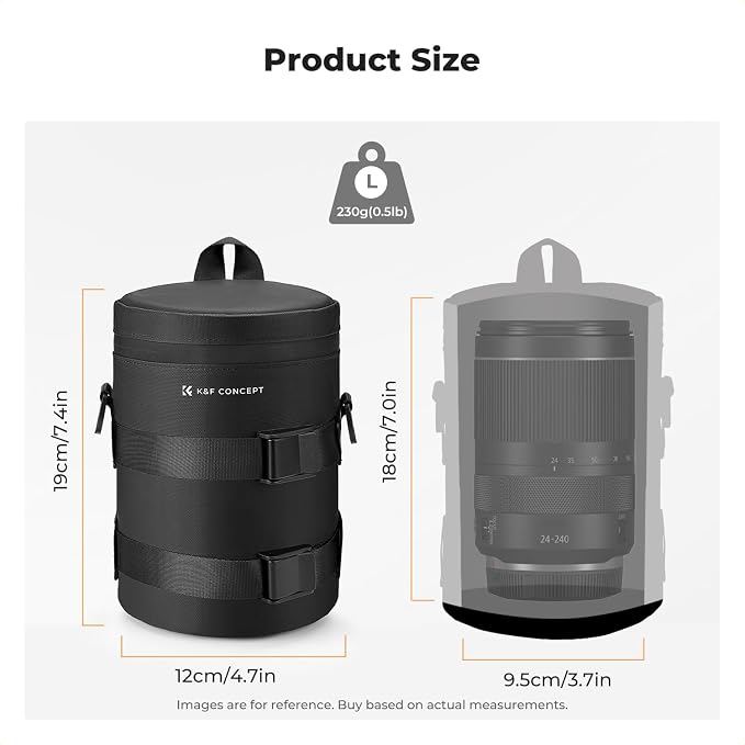K&F CONCEPT Camera Lens Case, Protective Pouch for Lens with Air Blower | For Lens Below 3.7" x 7" (D x H), 3 Carry Ways, Waterproof Zipper, Shockproof, 10mm Padding, for Canon, Nikon Sony Olympus - Image 4