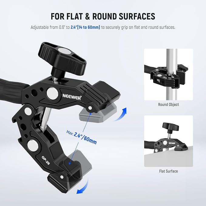 NEEWER Action Camera Mount Kit with Super Clamp, Soft Tube, Action Camera Adapter, Adjustable Holder for Flat/Round Surfaces, Compatible with GoPro Insta360 DJI Smartphone GP-26 - Image 4