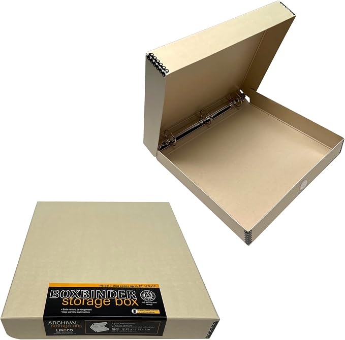 Lineco, Archival Tan 3-Ring Binder Album Box, 12.75x11.5x2 Inch, 2 Pack | Acid-Free Photo Box Binder, Unique Design to Store, Preserve, Organize Photos, Art, Crafts, Papers, Documents, Prints by Lineco