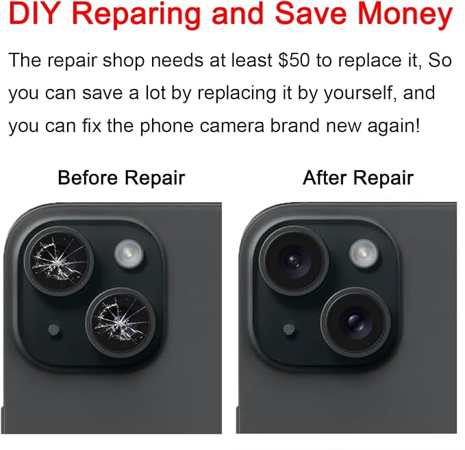 2 Sets Back Rear Camera Lens Glass Replacement for iPhone 15 and iPhone 15 Plus with pre-Installed Adhesive and Reparing Toolkit - Image 5