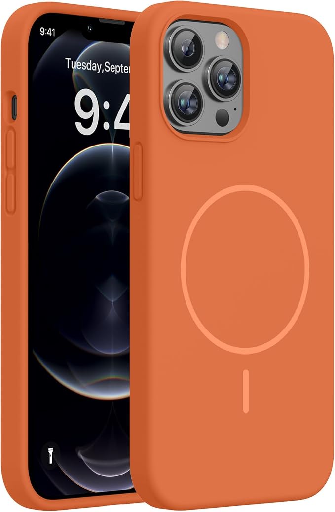 Miracase Silicone & Magnetic for iPhone 12 Pro Max Case, Orange | Compatible with MagSafe, Soft Microfiber Lining, Premium Silicone Case Shockproof Drop Protection Phone Case for 12 Pro Max by Miracase