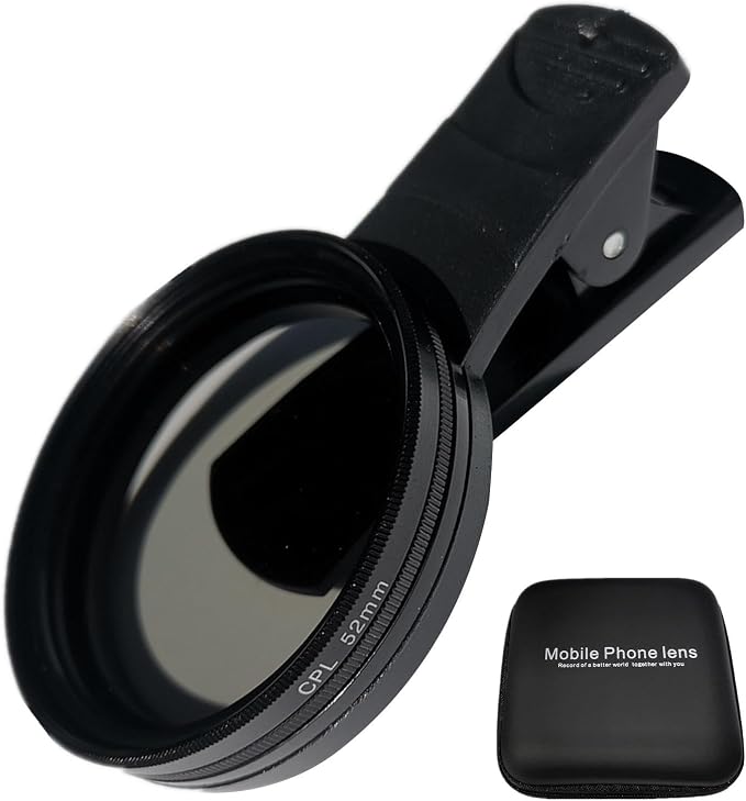 EMVANV 52mm Clip-on CPL Phone Camera Lens Filter, Phone Lens Filter Kit, Universal CPL Filter Compatible with iPhoneSamsung/Android Smartphones(Size:52mm) by Unknown