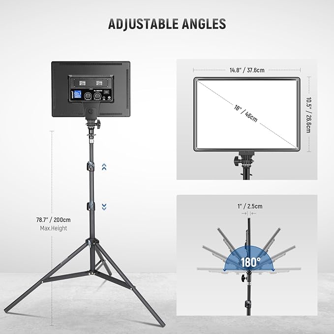 NEEWER 18" LED Video Light Panel Key Lighting Kit with Remote, 2 Pack, 45W | Dimmable Bi Color, Tripod Stand, 3200K-5600K, Soft Light, CRI97+ 4800Lux for Game Streaming Studio Photography Recording - Image 7