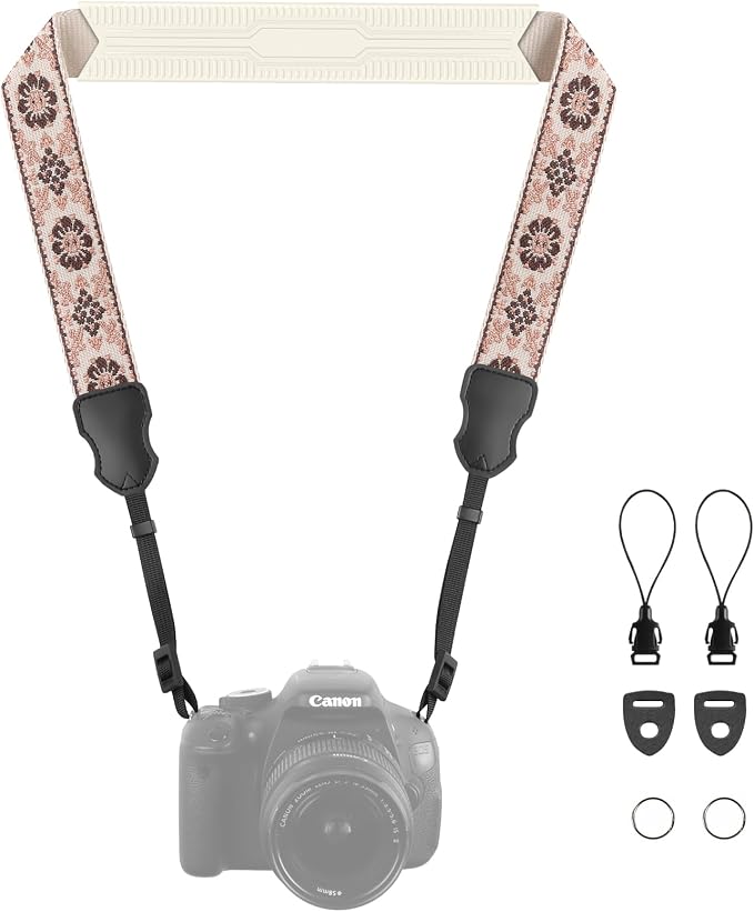 FIEIL Neck Strap Silicone Camera Straps - Padded Camera Strap, 1.5" Wide Adjustable Nylon Shoulder Strap - Compatible with Canon, Nikon, Sony, and More DSLR and Mirrorless Cameras (Khaki Brown) by FIEIL