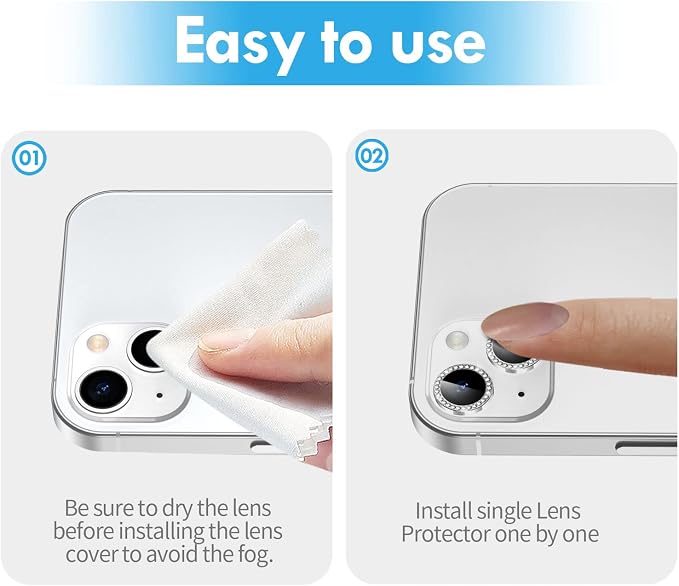 for iPhone 14/14 Plus Camera Lens Protector Bling Diamond, Silver | Individual Metal, 9H Hardness, Scratch Resistant, Shockproof, Drop Protection, Case Friendly, Stylish Accessories - Image 7