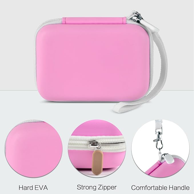 Case for Canon Ivy 2 / CLIQ+2/ CLIQ 2/ for KODAK Step Mini Photo Printer | Hard-shell EVA case, Zippered Mesh Pocket Fits Photo Paper & Cable, Securing Straps, Detachable Handle, Case Only, Pink - Image 2