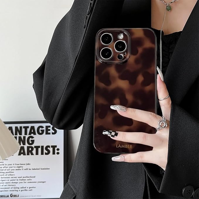 Cute Phone Case for iPhone 13 Pro Case Cheetah Leopard Print | Amber Tortoiseshell Pattern,Full Camera Protective,Slim Shockproof TPU,Aesthetic Girly Glossy Cover for Women Men-Brown - Image 2
