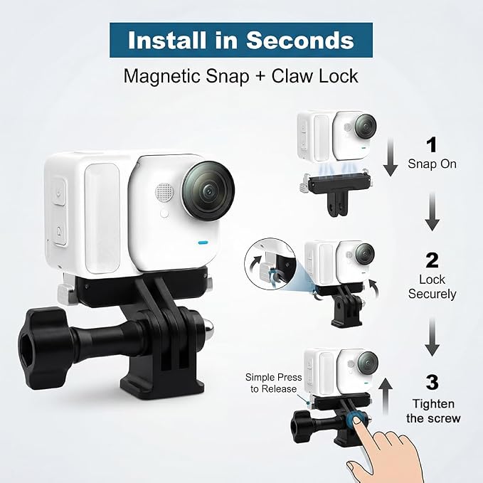 Magnetic Quick Release Mount for Insta360 GO Ultra Accessories, Adjustable Angle Dual‑Prong Adapter with 1/4" Threaded Port for Tripod & Mounts - Image 5