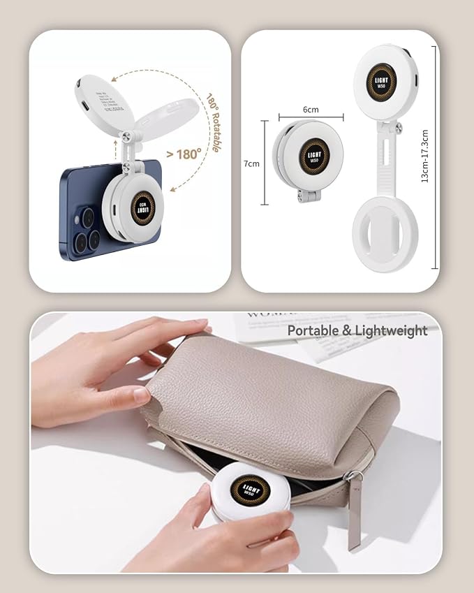 Magnetic Portable Selfie Light for iPhone - Phone Ring Light Rechargeable for Camera Picture Make up Photos Video Conferences LED Selfie Ring Fill Light TikTok/Zoom Calls/Video Conference - Image 4
