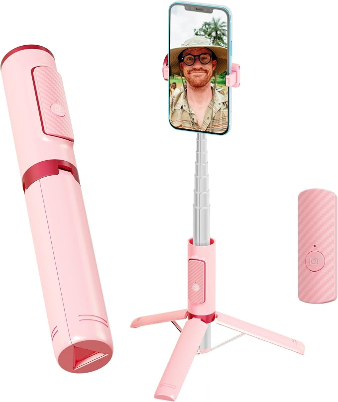 Selfie Stick, Foldable Cellphone Tripod with Remote, Travel Tripod for iPhone Series Android, Video Recording - Pink by Unknown