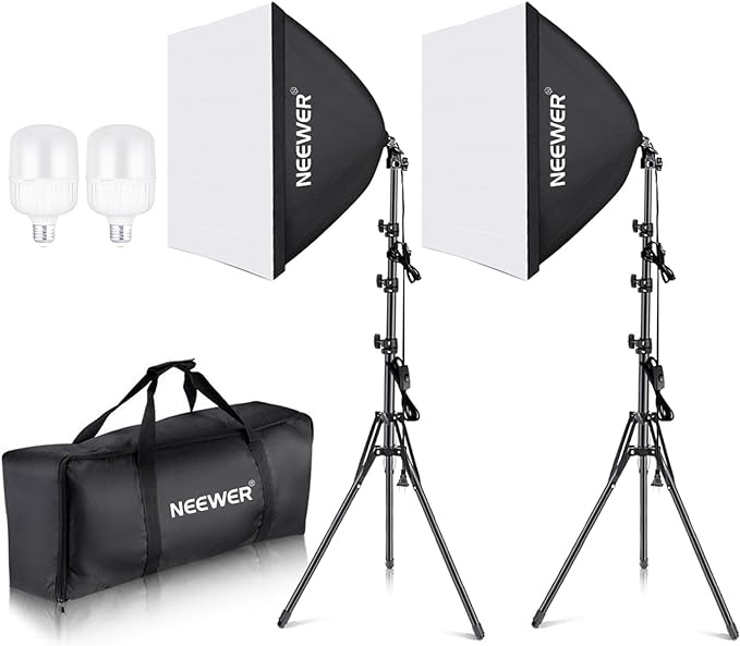 NEEWER 700W Equivalent Softbox Lighting Kit, 2Pack UL Certified 5700K LED Lighting Bulbs, 24x24 inches Softboxes with E26 Socket, Photography Continuous Lighting Kit Photo Studio Equipment by Neewer