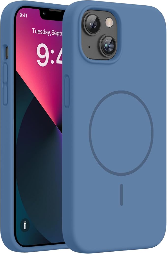 miracase Designed for iPhone 13 Case, [Soft Anti-Scratch Microfiber Lining], Shockproof Liquid Silicone Rubber Phone Case Cover for 13 6.1 inch, Glass Blue | Compatible with MagSafe, Soft Microfiber Lining, Premium Silicone Cover Shockproof Drop Protec... by Miracase