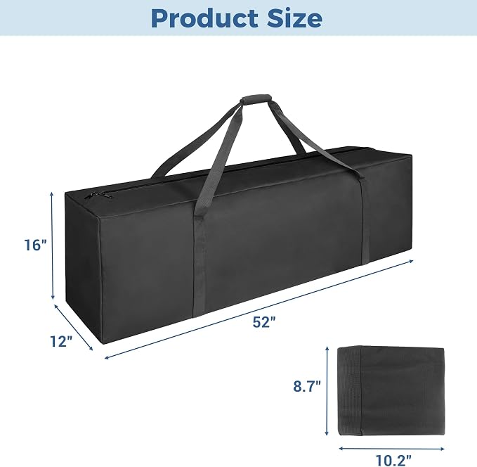 COOLBEBE 2 Pack 52" Sports Duffle Bag - 160L Extra Large Travel Luggage Bag | Upgrade 2-way Lockable Zippers, Sturdy & Water Resistant Long Duffle Bag for Tent Pole Camping Moving (Black 52inch) - Image 5