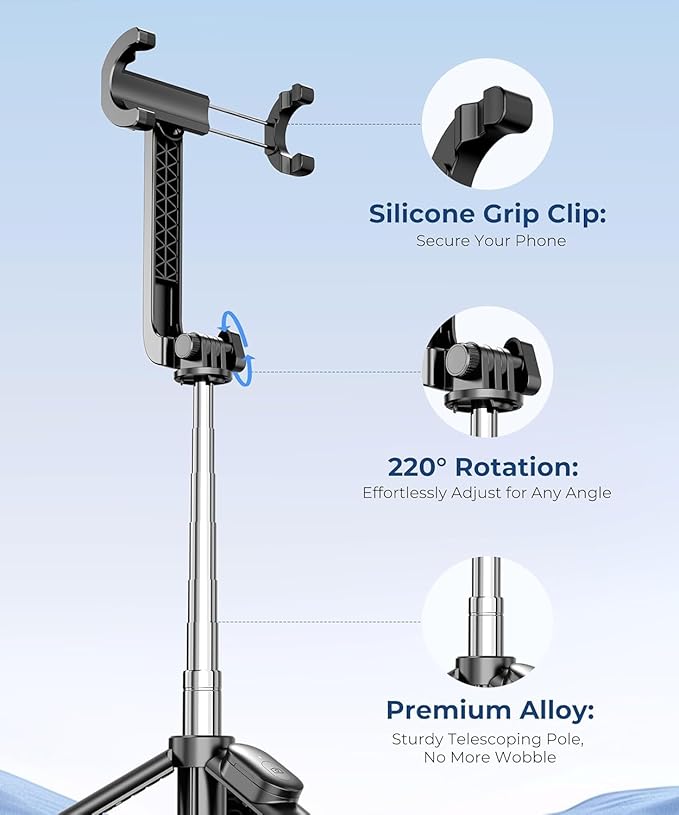 Fuloview 67” Selfie Stick Tripod for iPhone, Lightweight Travel Phone Tripod with Wireless Remote, Extendable Cell Phone Stand for Photography, Video & Live Streaming – Black - Image 5