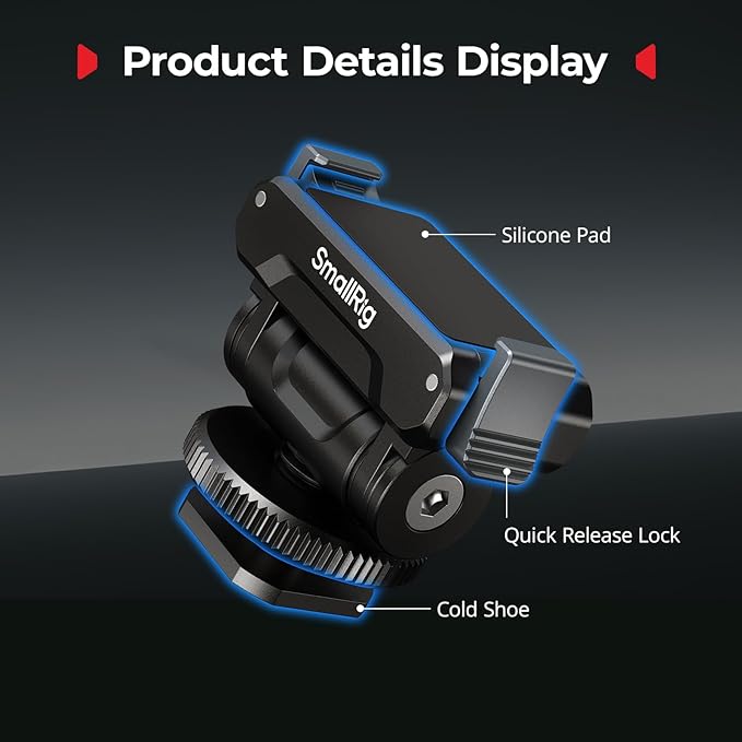 SMALLRIG Cold Shoe Adapter Mount for DJI Osmo 360 / Action 5 Pro / 4/3 | Quick release mount, 180° tilt adjustable, cold shoe adapter for DJI Osmo 360, Action 5 Pro/4/3 - Image 4