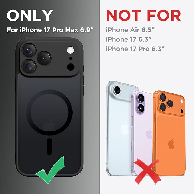 CAPRARO for iPhone 17 Pro Max Case, Compatible with MagSafe Black | Upgraded [Full Camera Protection] Protective Translucent Matte Women Girl Magnetic Phone Case Cover, Black - Image 2