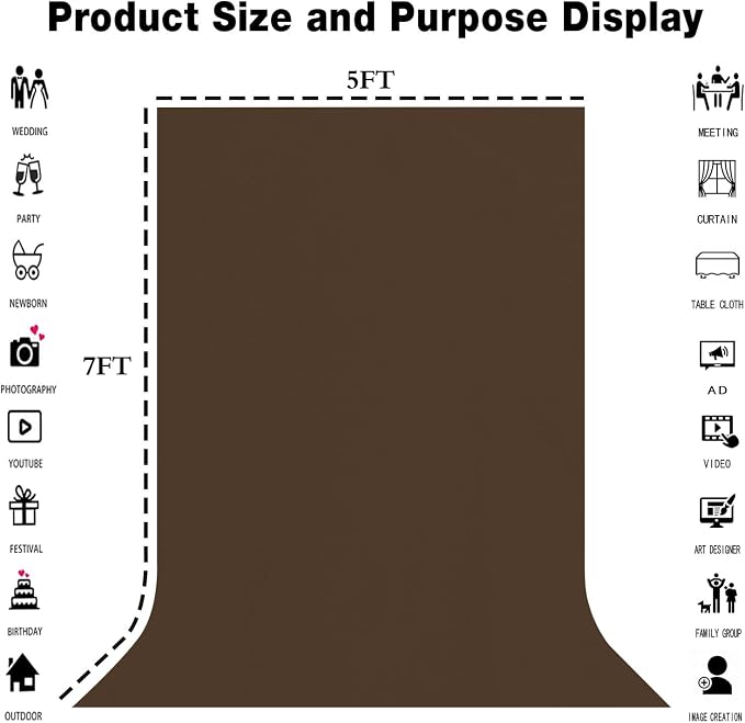 Brown Photography Backdrop for Photoshoot, Fabric 5x7ft | Polyester Studio Photo Backgrounds, Non Reflective, Easy to Hang, for Portrait Shoot, Product, Party Decor, Video Creation - Image 3