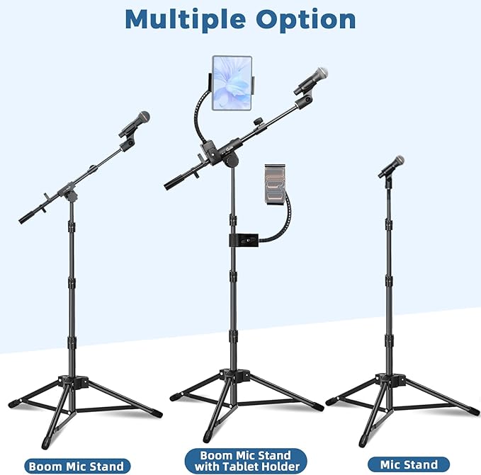 Microphone Floor Stand with Phone/Tablet Holder, Adjustable Boom Mic Stand with Heavy-Duty Base, Dual Device Mount for Streaming, Podcasting, Recording, and Live Performances GMS-04 - Image 4
