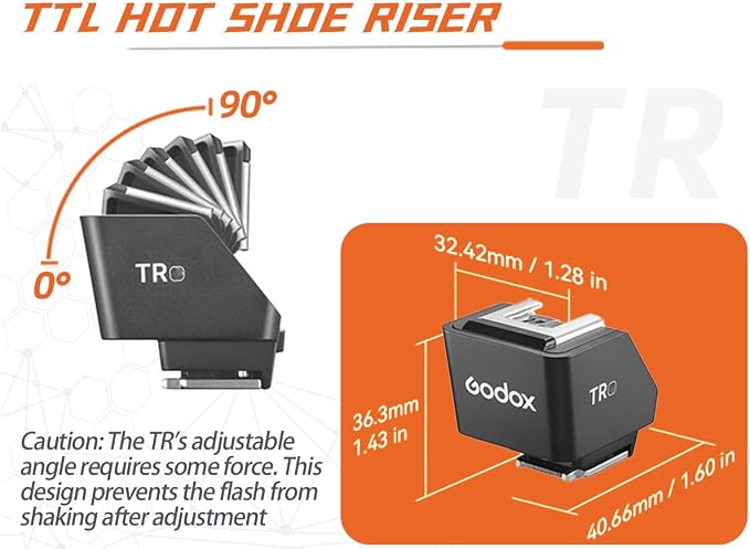 Godox TR-S TR for Sony TTL HSS Hot Shoe Riser Hot Shoe Extender for GOdox iT30 Pro, iT20, iT22 TTL Flash X3 Trigger for Sony,Reduce Lens Shadow, Tilt Adjustment: 0-90°, for Mini Flash Under 300g - Image 3