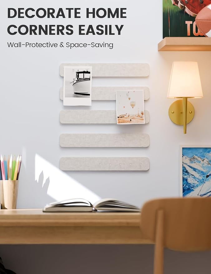 Fluxynara 13" x 2" Felt Wall Panels, Oatmeal | 5-Pack Includes 35 Push Pins and Adhesive Tabs for Photos, Notes and Decor in Bedroom Doors, Home Office or Studios - Image 4