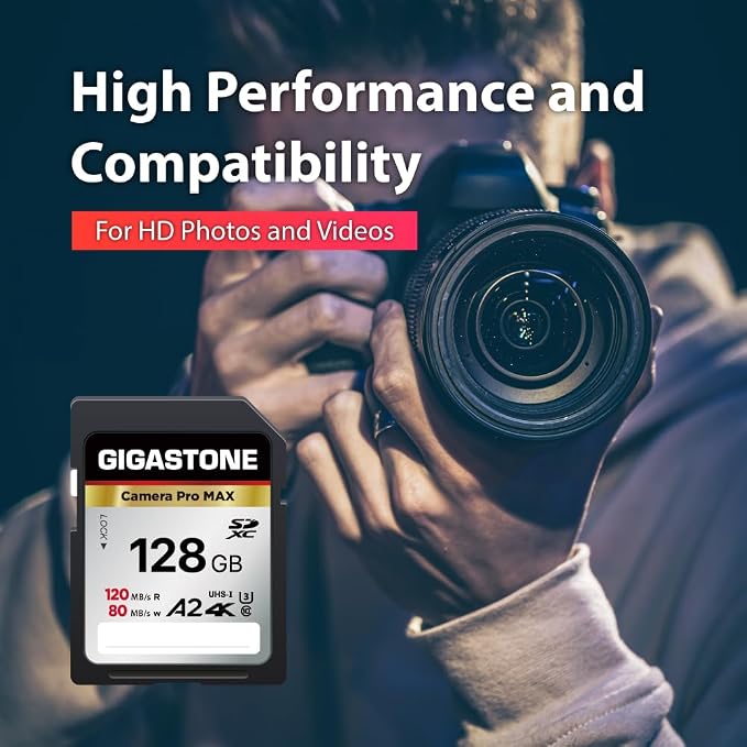 【5-Years Data Recovery】GIGASTONE 128GB SD Card 2-Pack 4K Camera Pro MAX, UHS-I A2 4K SDXC Memory Card High Speed 4K UHD Video Speed up to 160MB/s Compatible with Kodak Digital Camera with 2 Mini cases - Image 4