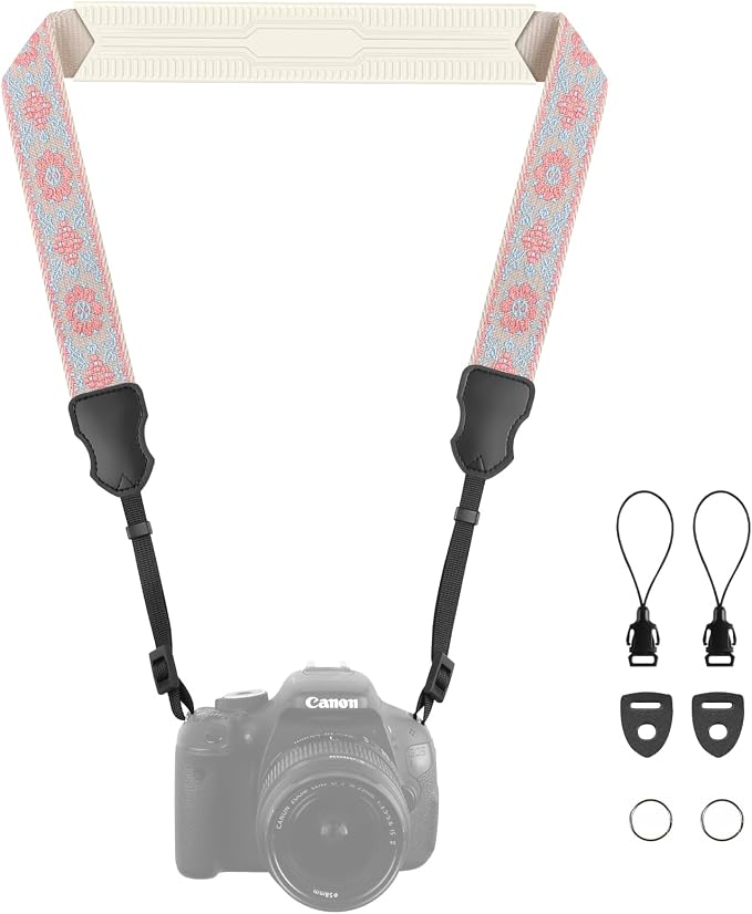 FIEIL Neck Strap Silicone Camera Straps - Padded Camera Strap, 1.5" Wide Adjustable Nylon Shoulder Strap - Compatible with Canon, Nikon, Sony, and More DSLR and Mirrorless Cameras (Blue Pink) by FIEIL