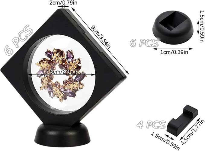 6 Pcs 3D Floating Display Frame, Clear Display Case Holder with Bases, Suspension Frame Showcase for coin Jewelry, Medallions, Antique, Specimens, 9.06x3.54inch - Image 2