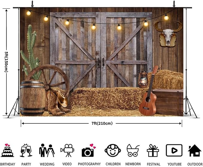 Western Cowboy Backdrop 7x5ft Western Party Decorations Wild West Saloon Rodeo Barn Photography Background Cowboy Theme Birthday Party Decor Banner Photoshoot Supplies - Image 4