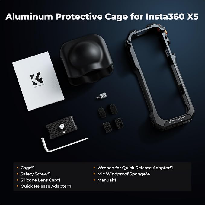K&F CONCEPT Camera Cage with Silicone Lens Cover for Insta360 X5 | Aluminum Alloy Protective Case Frame with 2 Cold Shoe Mounts for Microphone and Led Video Light Built-in 1/4" Screw Hole CI01 - Image 8