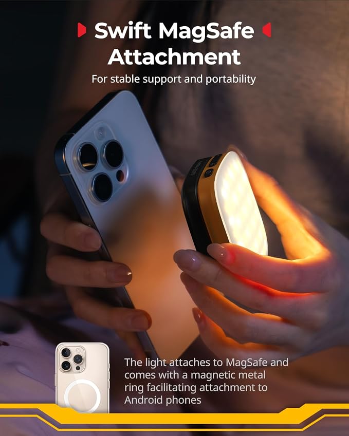 SmallRig Magnetic Selfie Light for iPhone, Phone Light with a Mirror | Instant Attachment for MagSafe, for Selfies, Video Conference, Vibe P48 Bumblebee Edition - 5513 - Image 4