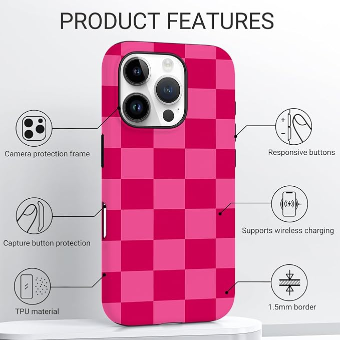 TPU Phone Case for iPhone 16 Pro Max, MagSafe Wireless Charging Compatible, Shockproof Slim Fit Protective Cover with Anti-Yellowing & Raised Camera Protection (Plaid 1, iPhone 16 Pro Max) - Image 4