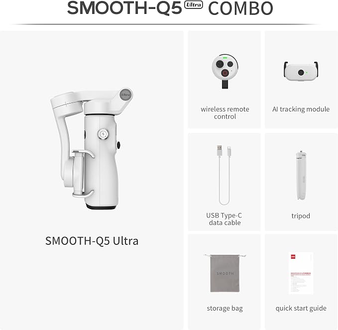 ZHIYUN Smooth Q5 Ultra Combo [Official] Gimbal Stabilizer for iPhone | Portable Foldable Phone Gimbal with Detachable Voice Remote Control, AI Tracker, Built-in Extension Rod, Fill Light, for Vlog - Image 2