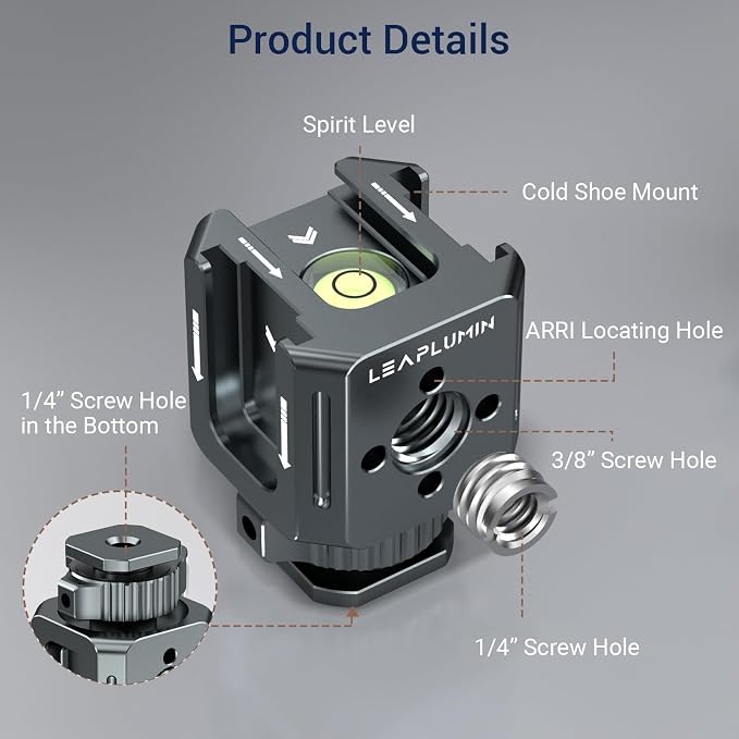 Triple Cold Shoe Mounts Adapter, 3/8'' Screw Hole to 1/4'' Screw Hole, Aluminum Alloy Hot Shoe Extension Bracke for DSLR Camera Flash Light, Monitor, Microphone-Gray - Image 6