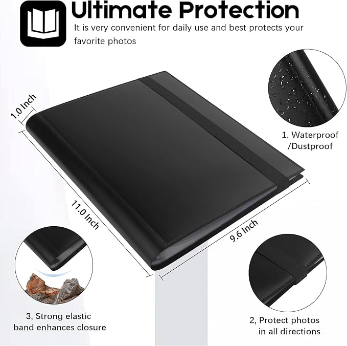 Aevdor 8x10 Photo Album 2 Pack, 68 Photos Each, Plastic Cover, Black | Lightweight Plastic Cover, Elastic Closure, Clear Pockets for Photos, Artwork, Portraits, Certificates & Sketches - Image 4
