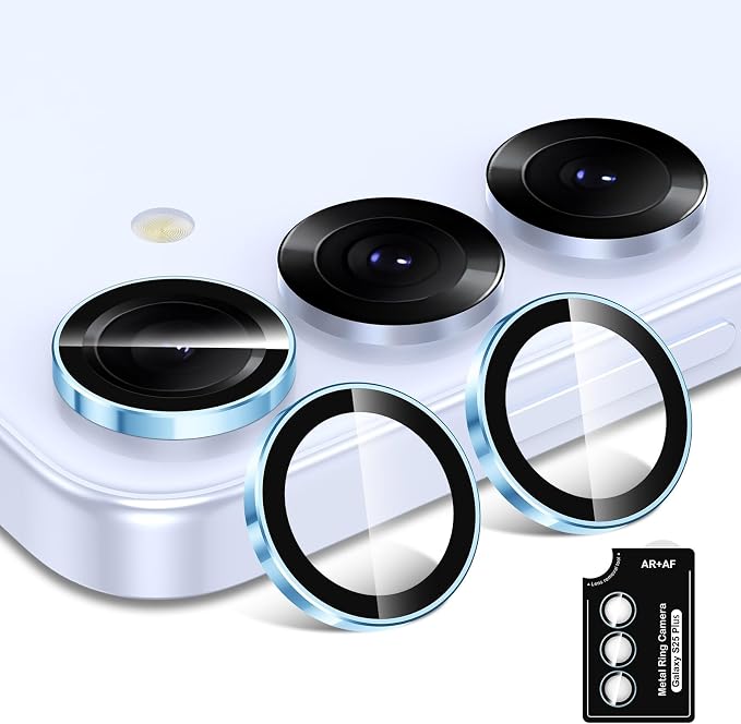 for Samsung Galaxy S25 Plus Camera Lens Protector, Individual Metal Ring Tempered Glass Lens Cover, [Strong Adsorption] Scratch Resistant Ultra-Thin HD Clear Lens Cover, 1 Set-Blue Ring - Image 2