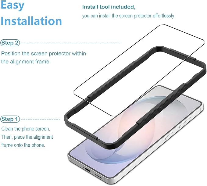 Anoowkoa 3 Pack Glass Screen Protector for Samsung Galaxy S26 & 3 Pack Galaxy S26 Camera Lens Protector Tempered Glass.9H Hardness.Bubble-free.Support Fingerprint Unlock.Easy Installation - Image 3
