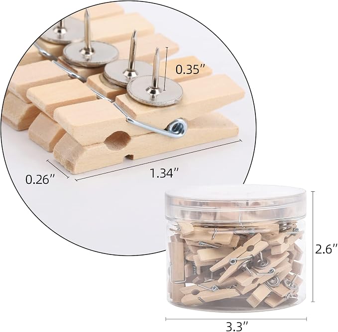 50Pcs Wooden Clips Push Pins Tacks for Cork Board Artwork for Crafts Arts Projects Photo Supplies(Wood Color) - Image 2