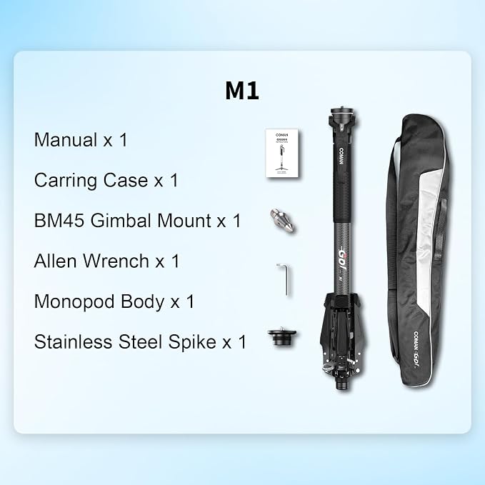 M1 62.8" Carbon Fiber Monopod for Camera, One-Click Lifting Monopod with feet, Compact for Travel, Max Load 44lbs / 20kg for Camera, DSLR, Camcorder - Image 7