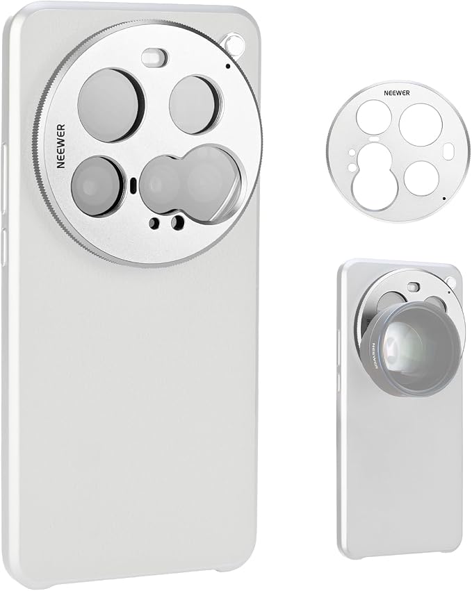 NEEWER 15 Ultra Lens Backplate, Aluminum Alloy 17mm Thread Phone Lens Adapter Holder for Main & Telephoto Cameras, Compatible with Xiaomi 15 Ultra Original Phone Case, PA111 (Silver) by Neewer
