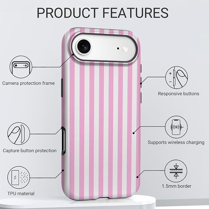 TPU Phone Case for iPhone 17 Air, MagSafe Wireless Charging Compatible, Shockproof Slim Fit Protective Cover with Anti-Yellowing & Raised Camera Protection (Pink Stripe, iPhone 17 Air(6.5")) - Image 4