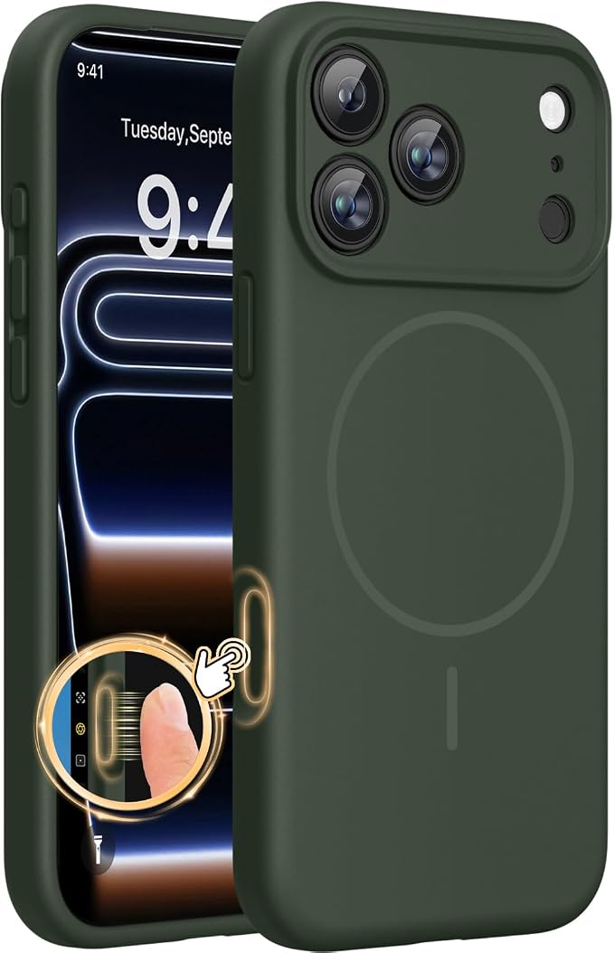 Miracase Magnetic for iPhone 17 Pro Case, Silicone, Dark Green | Compatible with MagSafe, Soft Microfiber Lining,Shockproof Drop Protection Phone Case for 17 Pro by Miracase