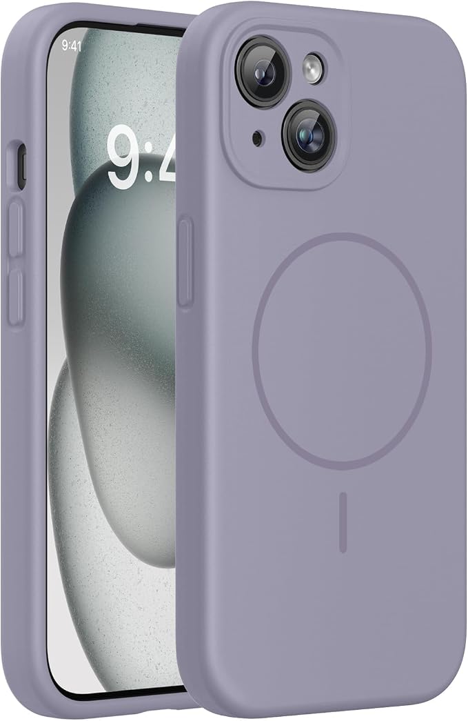 miracase Magnetic for iPhone 15 Case, [Soft Anti-Scratch Microfiber Lining], Compatible with MagSafe, Liquid Silicone Case Shockproof Drop Protection Phone Case for 15,Lavender Gray by Miracase