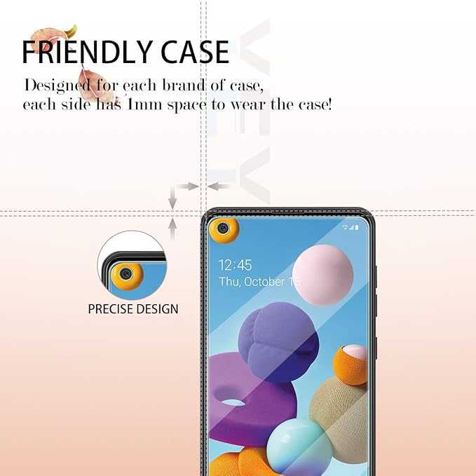 YEBF Galaxy A21 HD Clear Tempered Glass Screen Protector + Camera Lens Protectors by YEYEBF,[2+2 Pack] [3D Glass] [Anti-Glare] [Bubble-Free] Screen Protector Glass for Samsung Galaxy A21 - Image 5