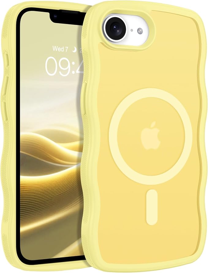BENTOBEN Magnetic for iPhone 17e Case,Cute Wavy Frame [Compatible with MagSafe] Translucent Matte Anti-Slip Bumper Women Girls Boys Men Shockproof Drop Protective Phone Cover for iPhone 17e,Yellow by BENTOBEN